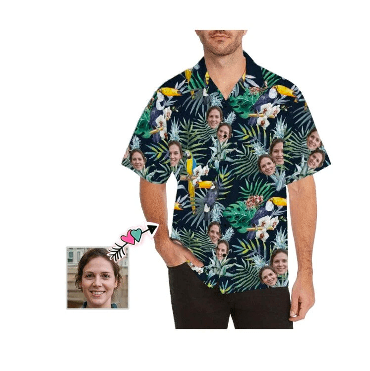 Funny Custom Face Tropical Parrot Unisex Hawaiian Aloha Shirts #DH