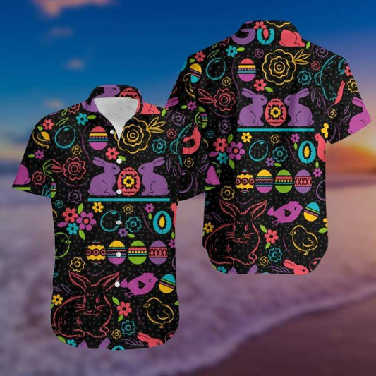 Happy Easter Black Unisex Hawaiian Aloha Shirts #170321v