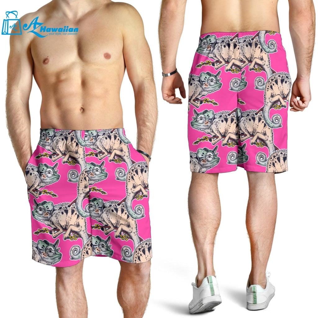 Chameleon Lizard Pattern Pink Background Men Shorts