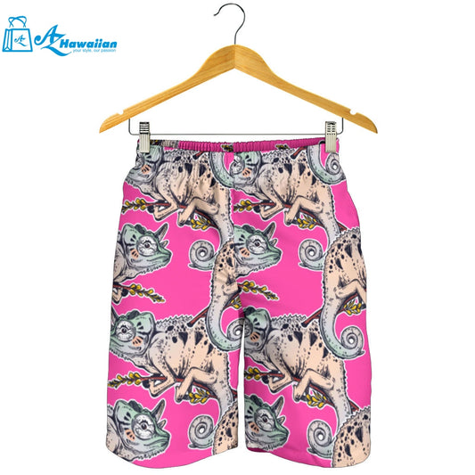 Chameleon Lizard Pattern Pink Background Men Shorts