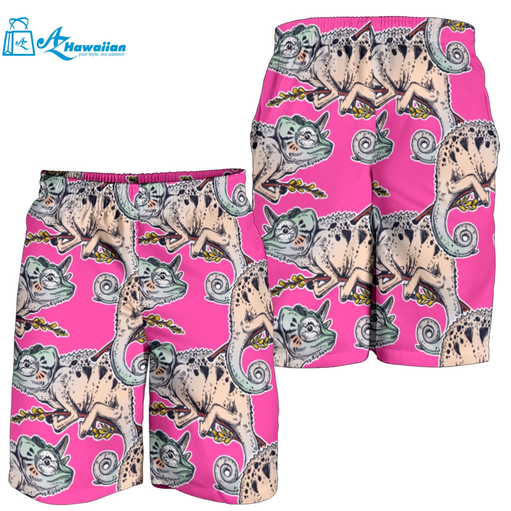 Chameleon Lizard Pattern Pink Background Men Shorts