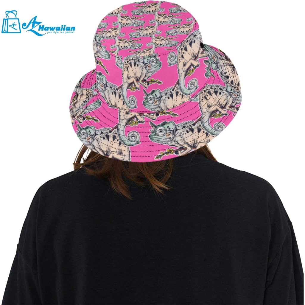 Chameleon lizard pattern pink background Unisex Bucket Hat