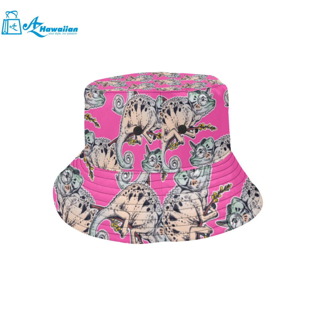 Chameleon lizard pattern pink background Unisex Bucket Hat