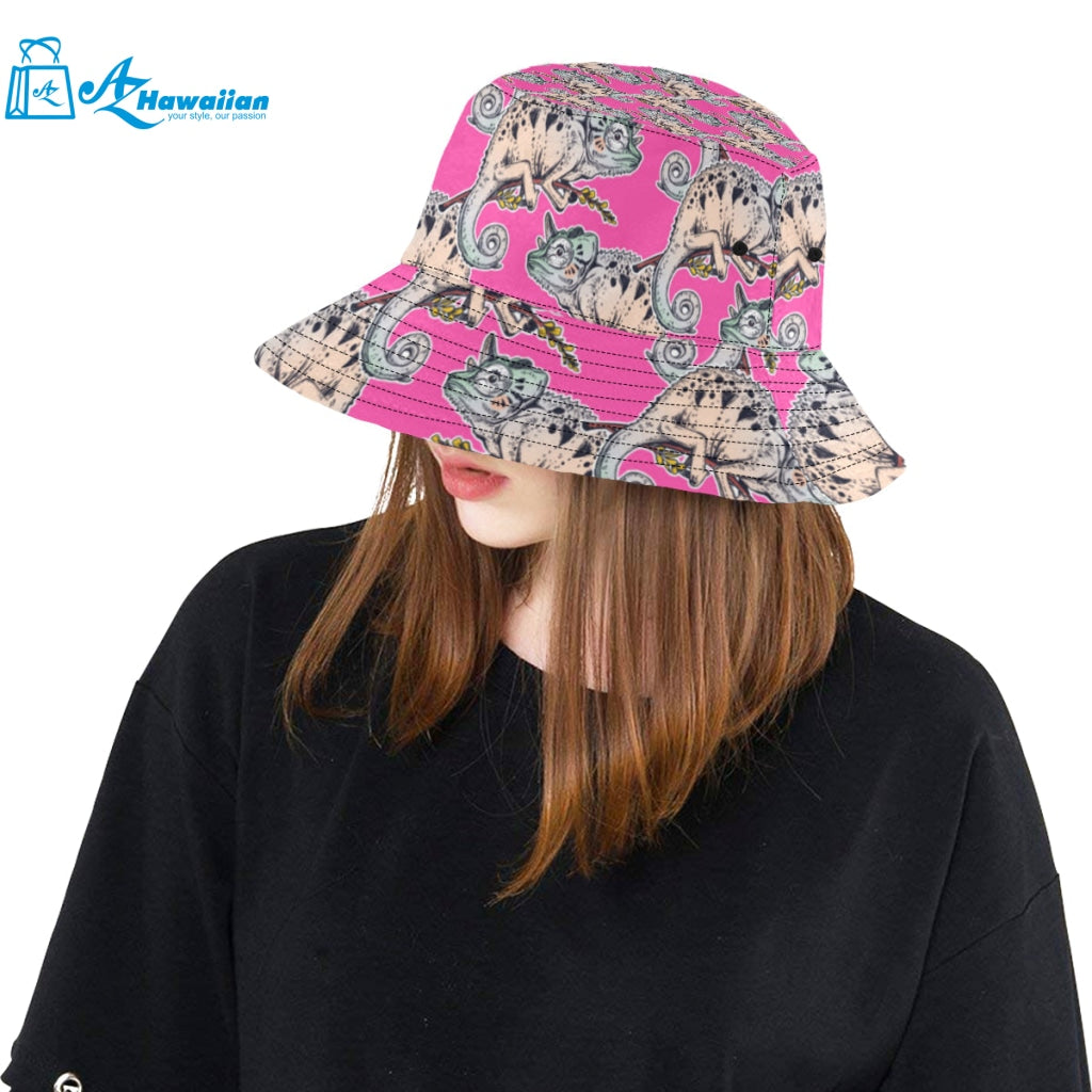 Chameleon lizard pattern pink background Unisex Bucket Hat