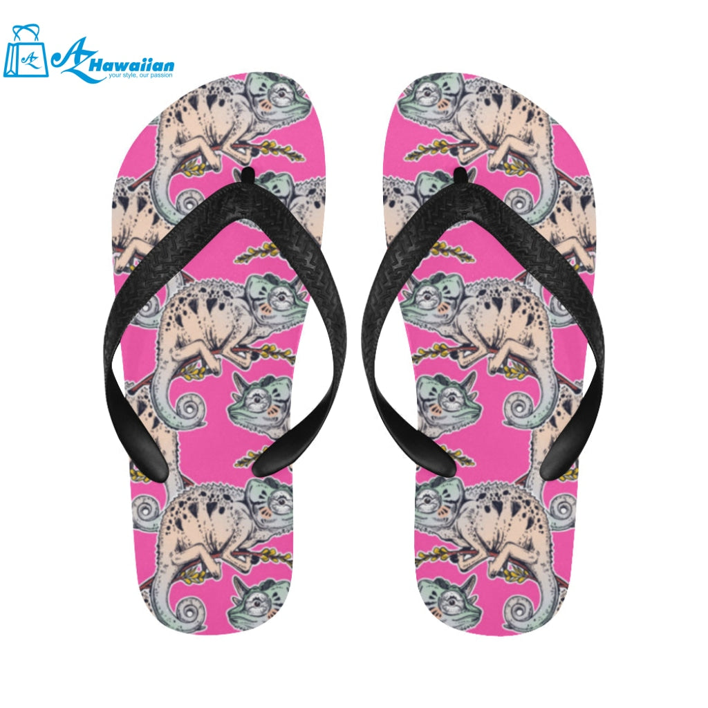 Chameleon lizard pattern pink background Unisex Flip Flops