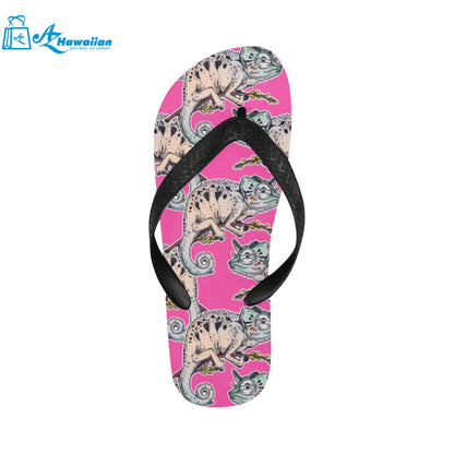 Chameleon lizard pattern pink background Unisex Flip Flops