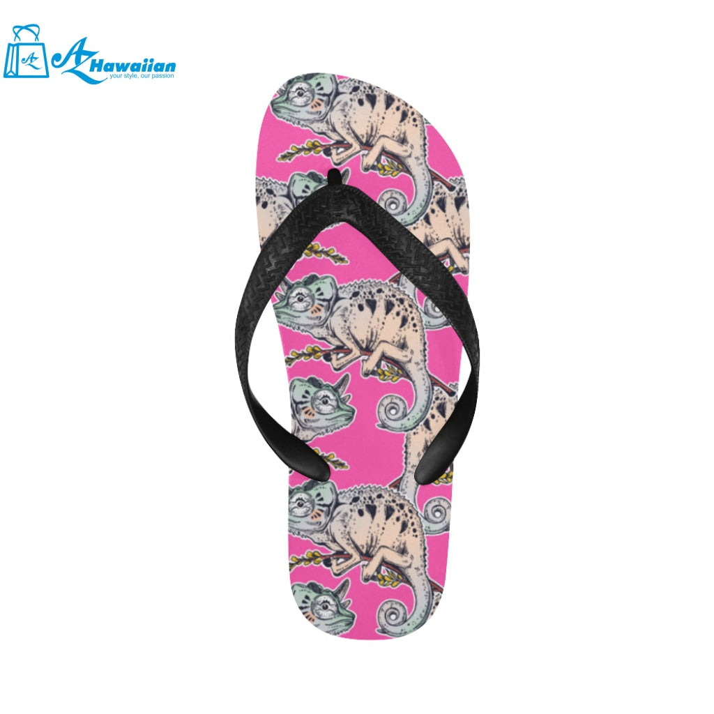 Chameleon lizard pattern pink background Unisex Flip Flops