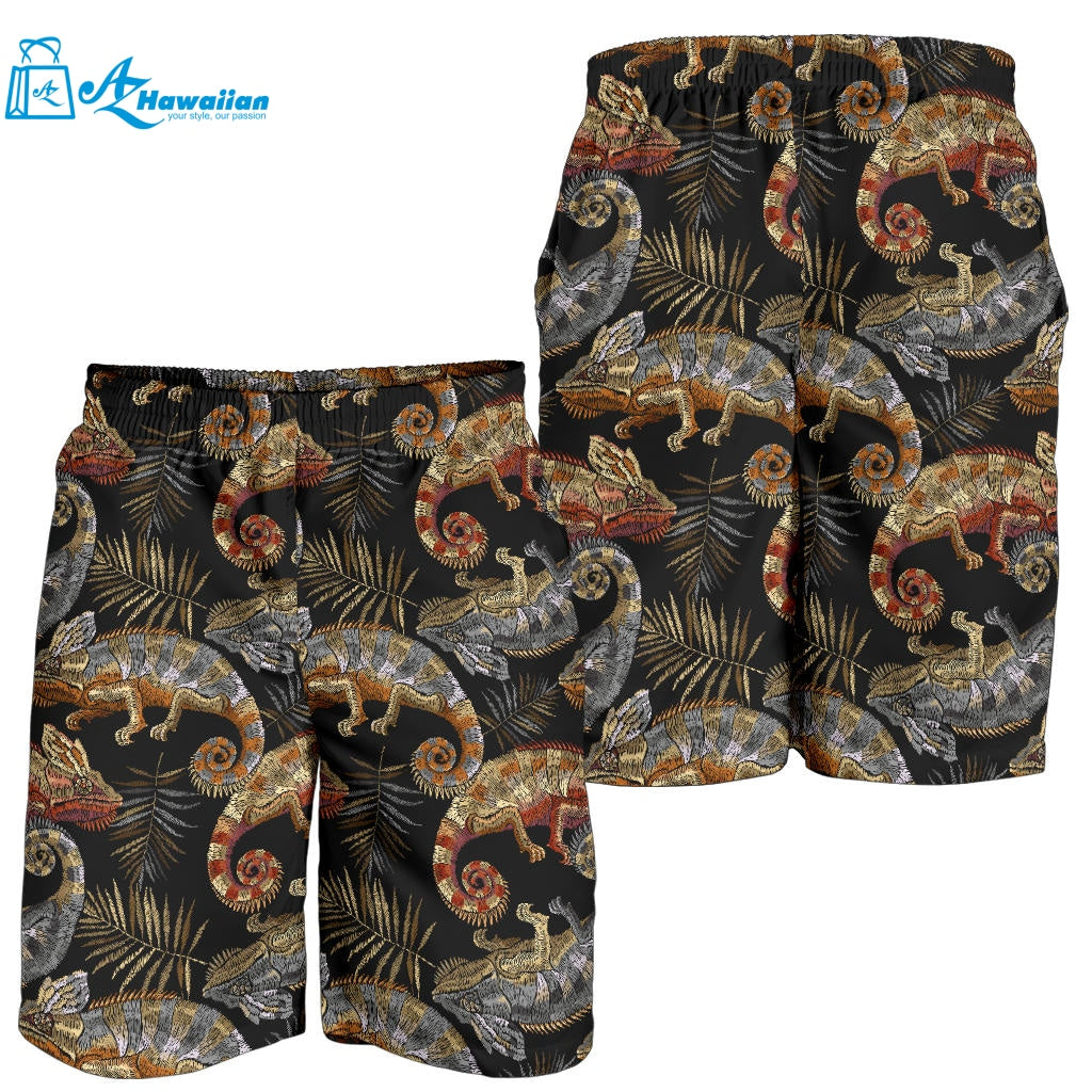 Chameleon Lizard Tropical Leaves Palm Tree Men Shorts