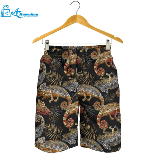 Chameleon Lizard Tropical Leaves Palm Tree Men Shorts