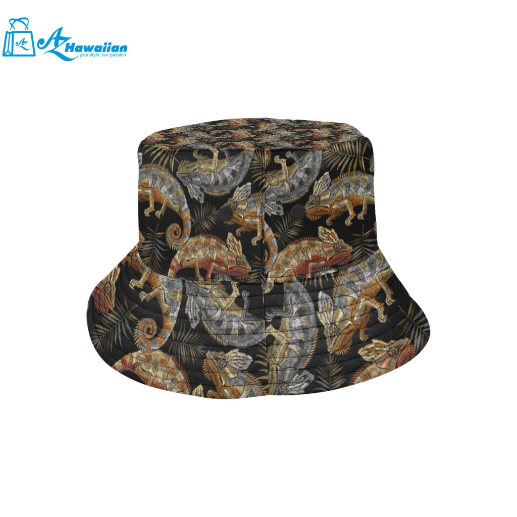 Chameleon lizard tropical leaves palm tree Unisex Bucket Hat