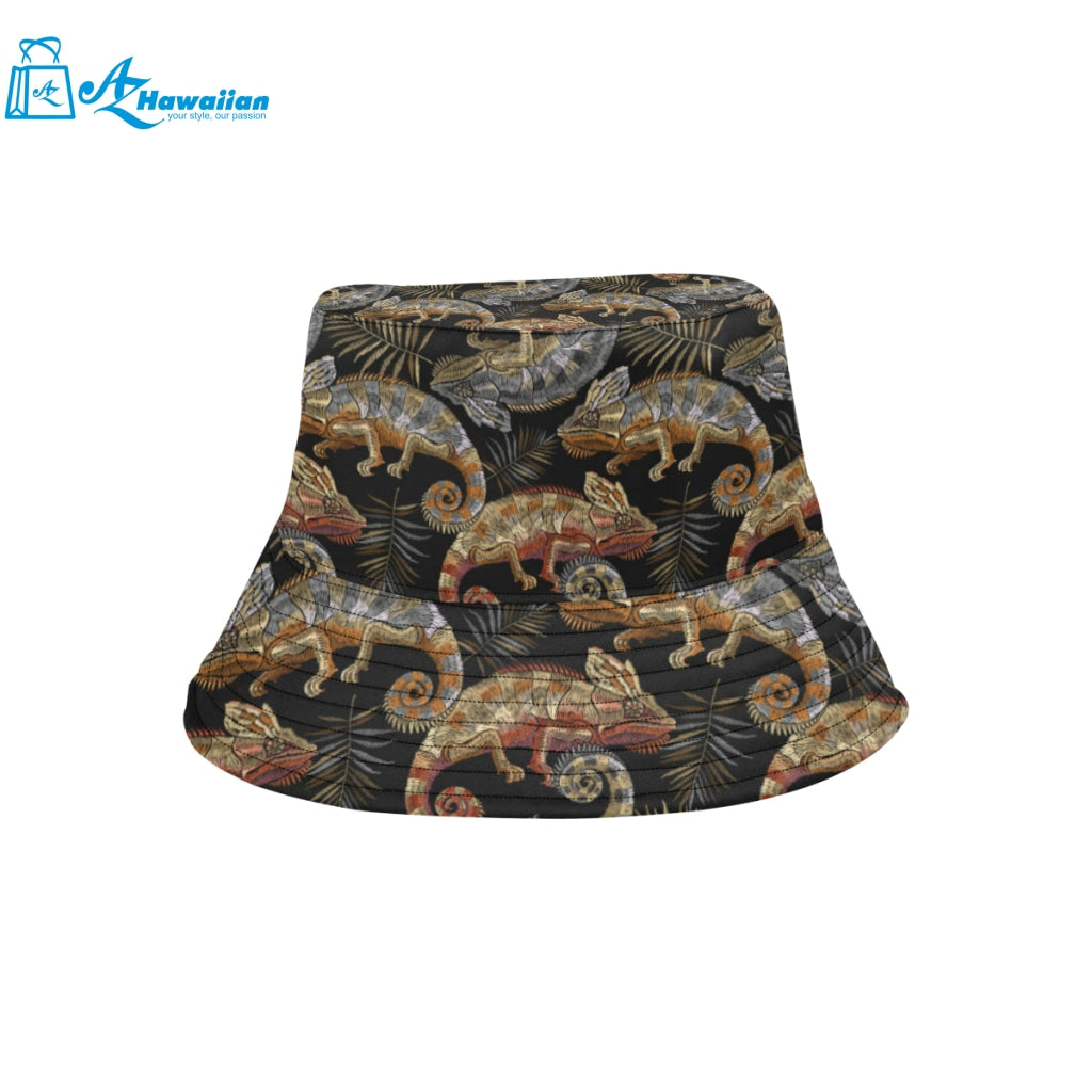 Chameleon lizard tropical leaves palm tree Unisex Bucket Hat