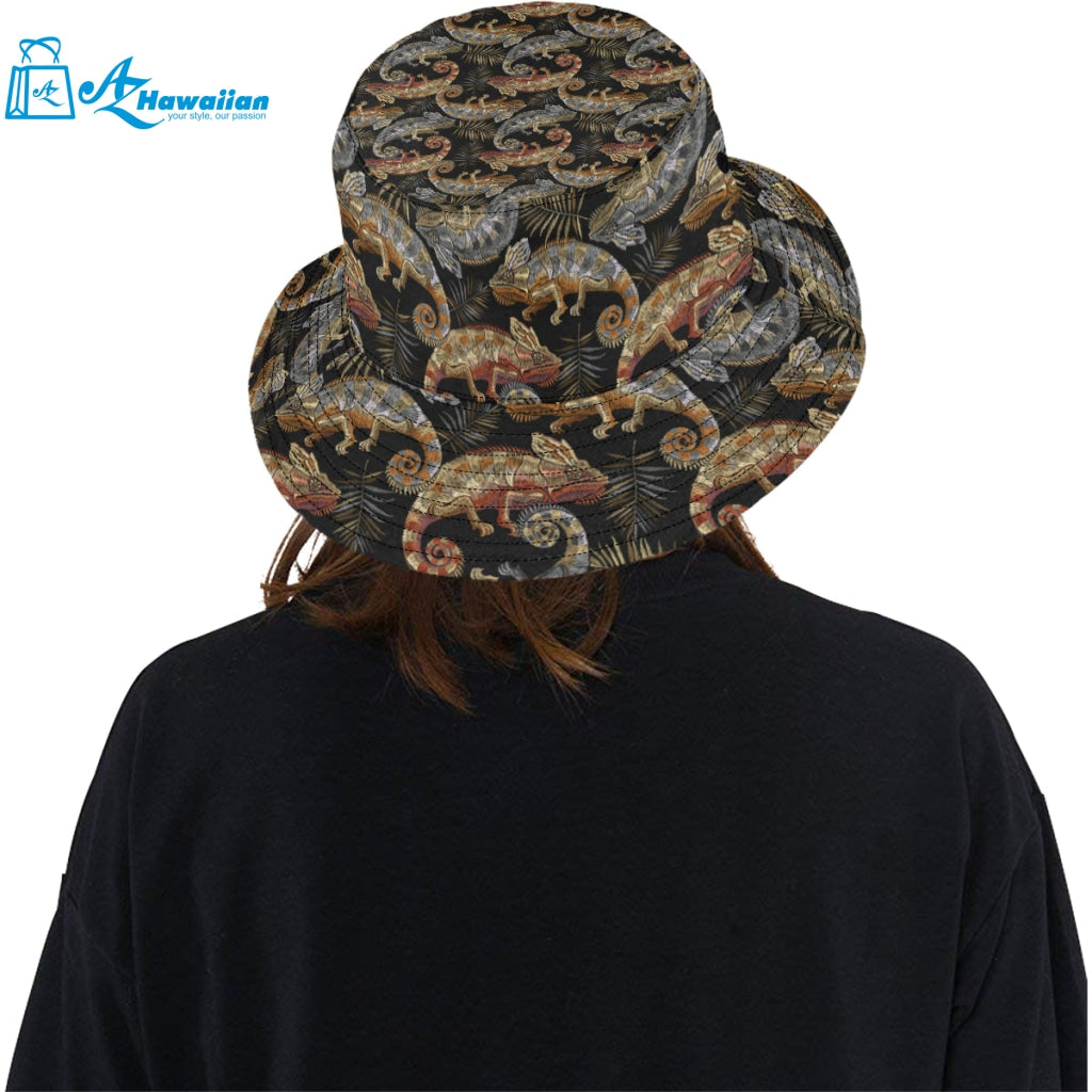 Chameleon lizard tropical leaves palm tree Unisex Bucket Hat