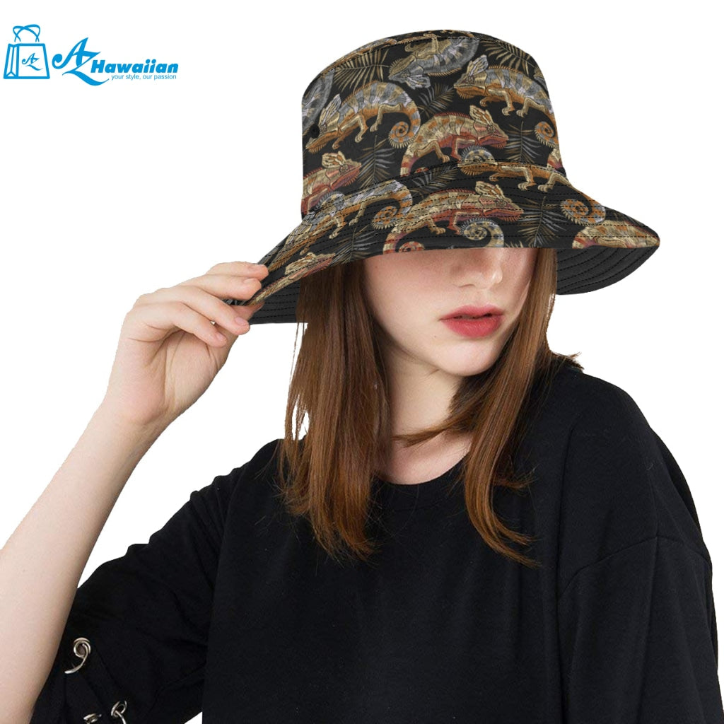 Chameleon lizard tropical leaves palm tree Unisex Bucket Hat