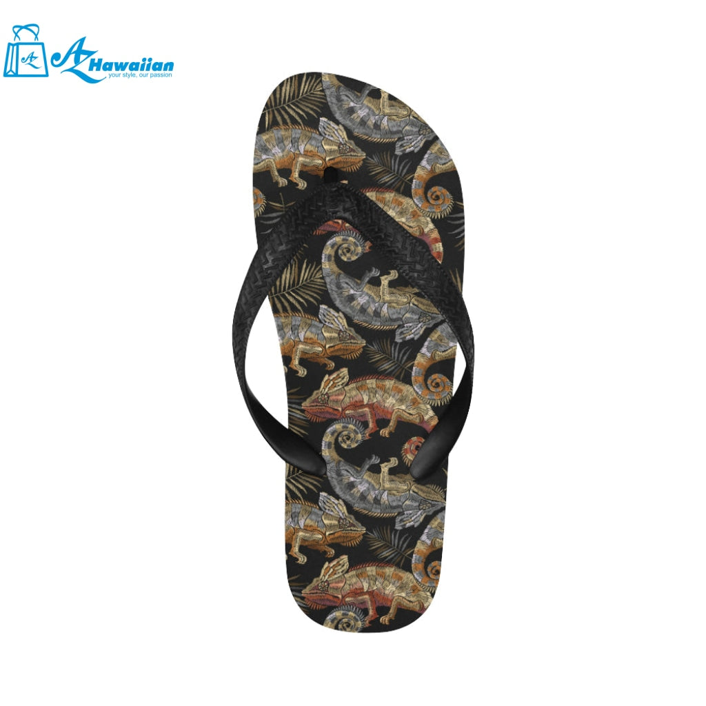 Chameleon lizard tropical leaves palm tree Unisex Flip Flops