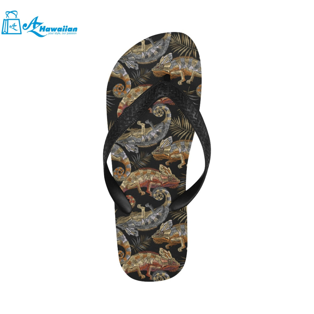 Chameleon lizard tropical leaves palm tree Unisex Flip Flops