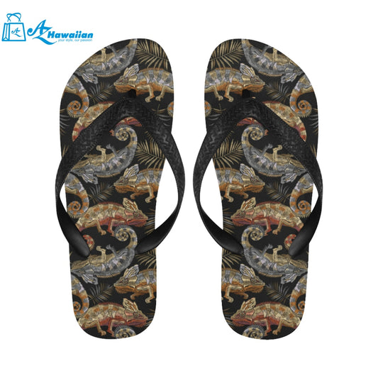 Chameleon lizard tropical leaves palm tree Unisex Flip Flops