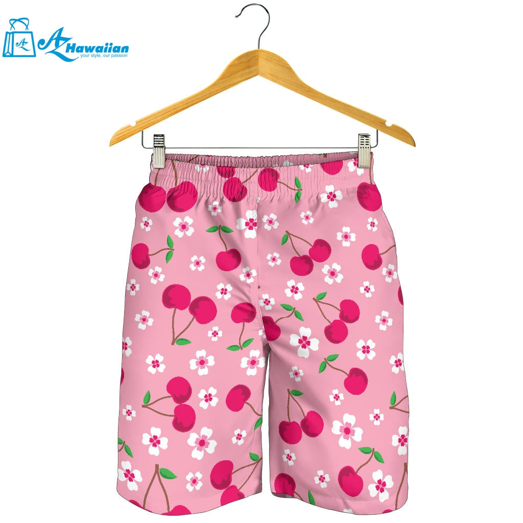 Cherry Flower Pattern Pink Background Men Shorts