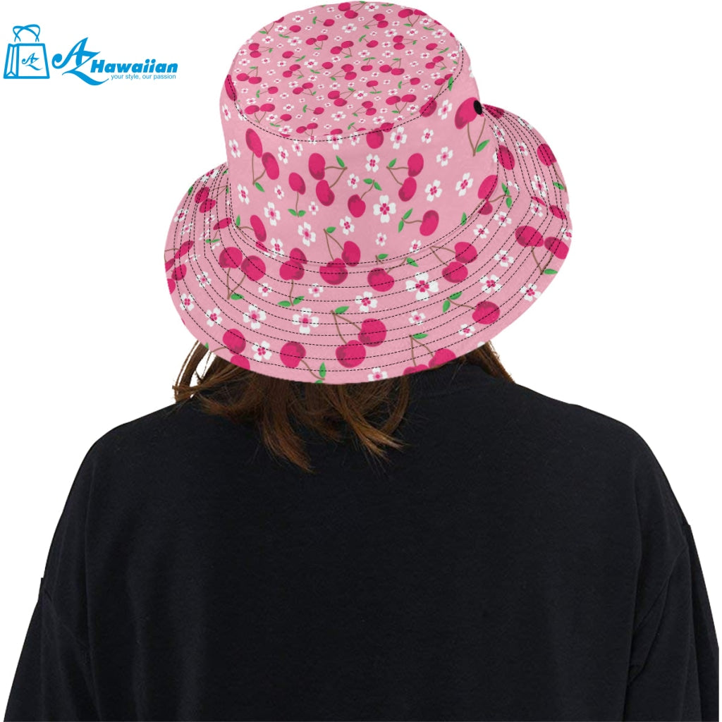 cherry flower pattern pink background Unisex Bucket Hat