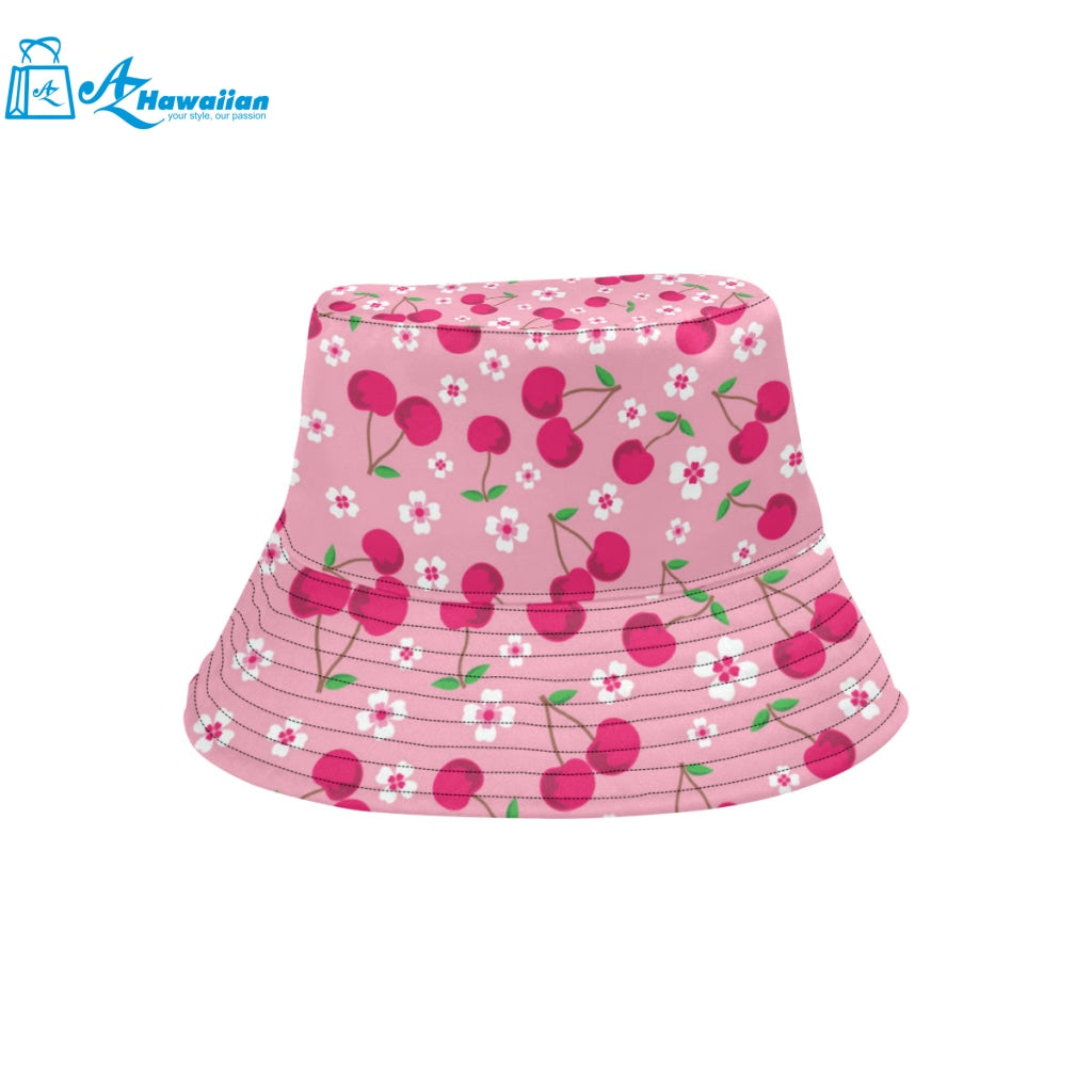 cherry flower pattern pink background Unisex Bucket Hat