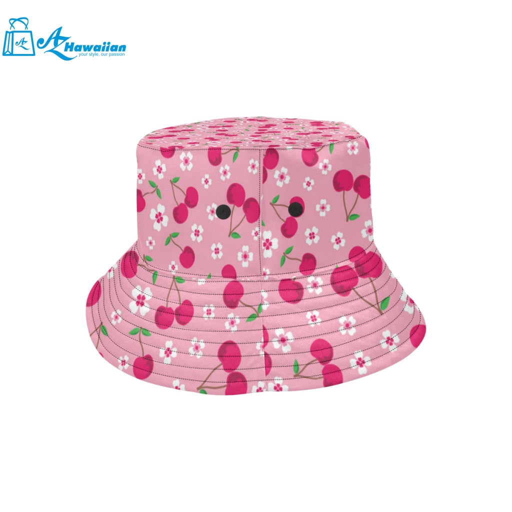 cherry flower pattern pink background Unisex Bucket Hat