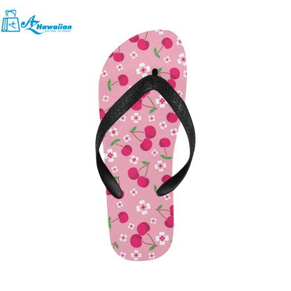 cherry flower pattern pink background Unisex Flip Flops