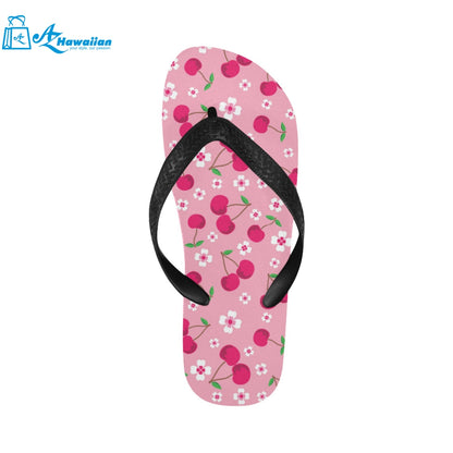 cherry flower pattern pink background Unisex Flip Flops