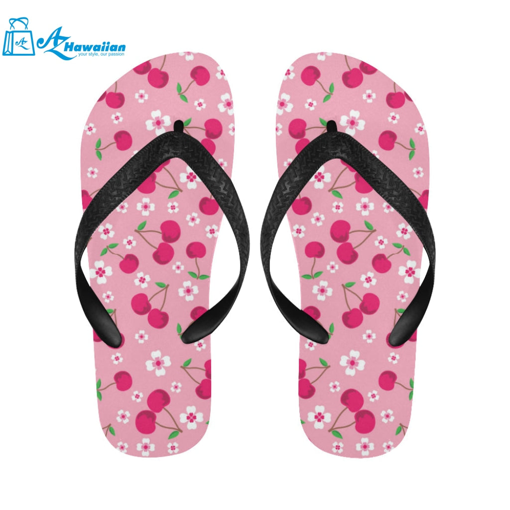 cherry flower pattern pink background Unisex Flip Flops