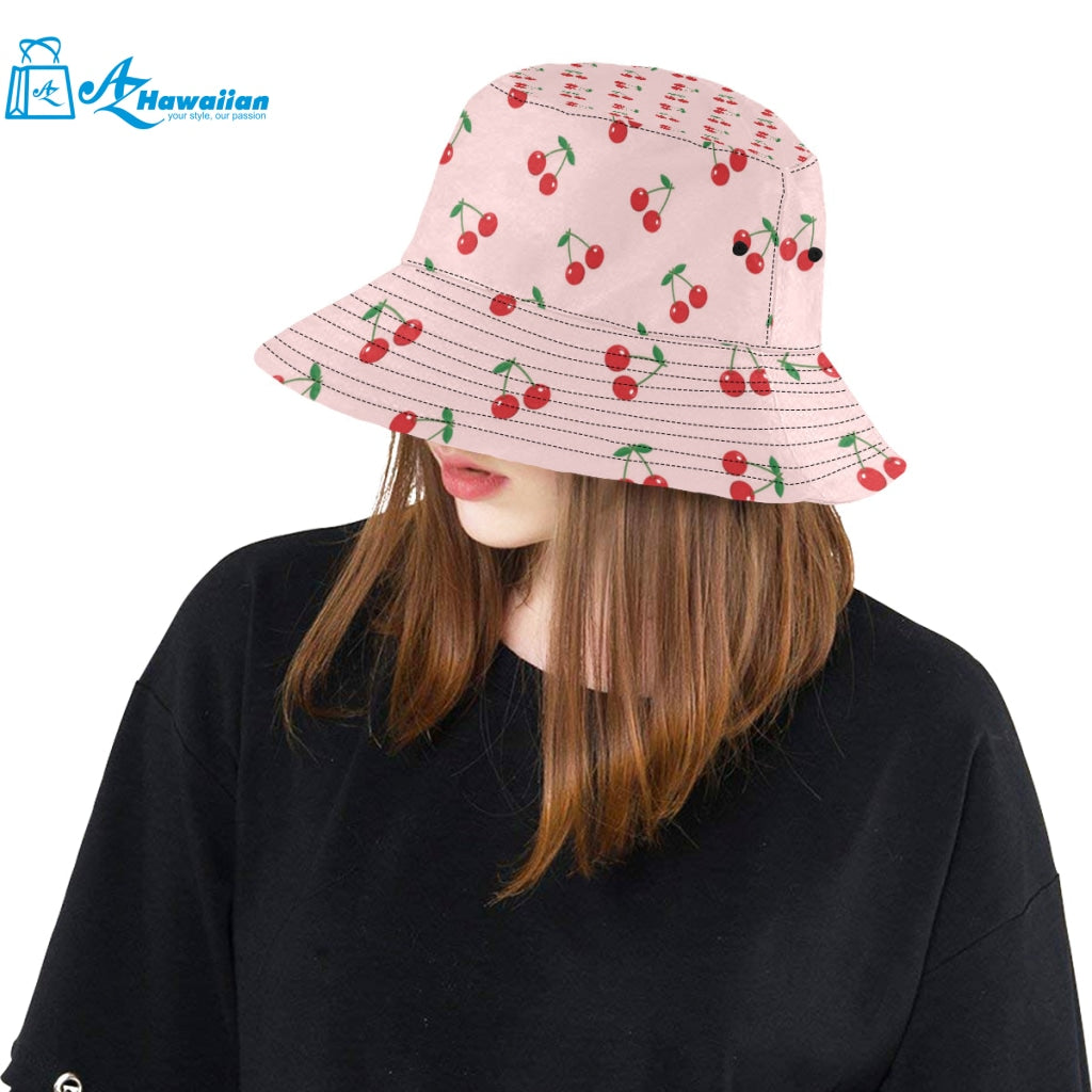 cherry pattern pink background Unisex Bucket Hat