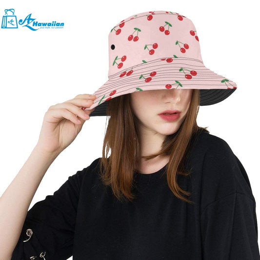 cherry pattern pink background Unisex Bucket Hat