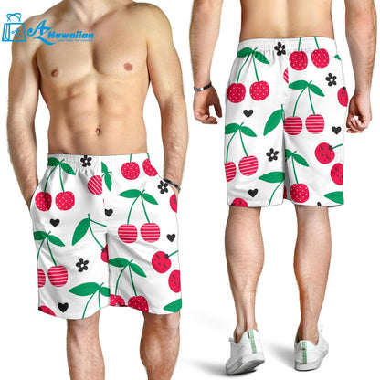 Cherry Pattern White Background Men Shorts