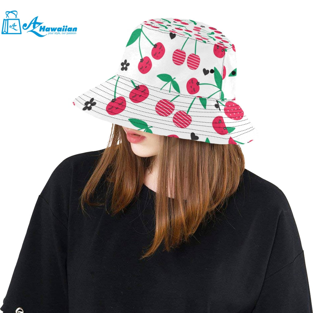 cherry pattern white background Unisex Bucket Hat