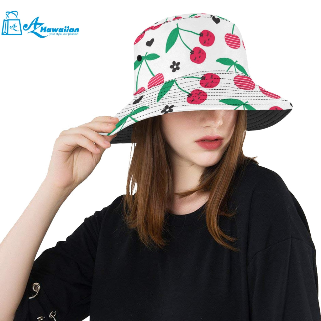 cherry pattern white background Unisex Bucket Hat