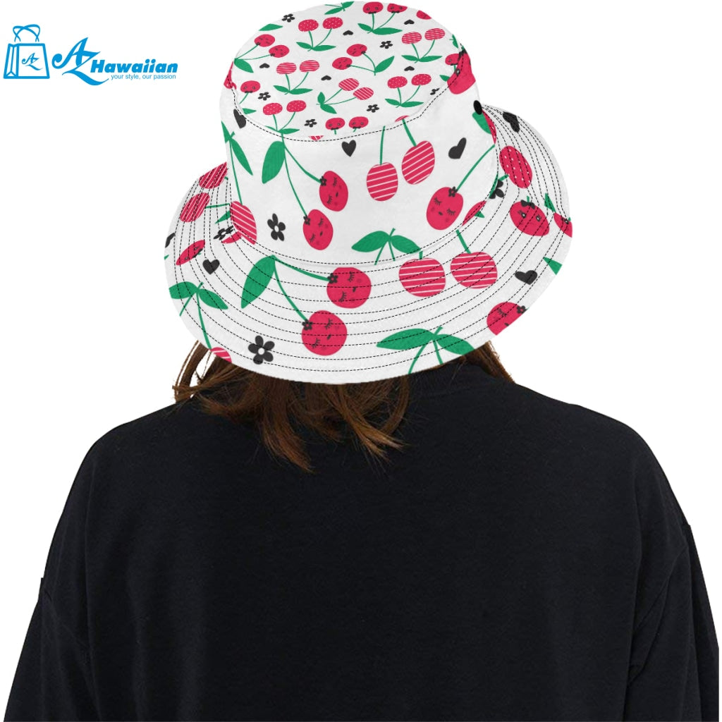 cherry pattern white background Unisex Bucket Hat