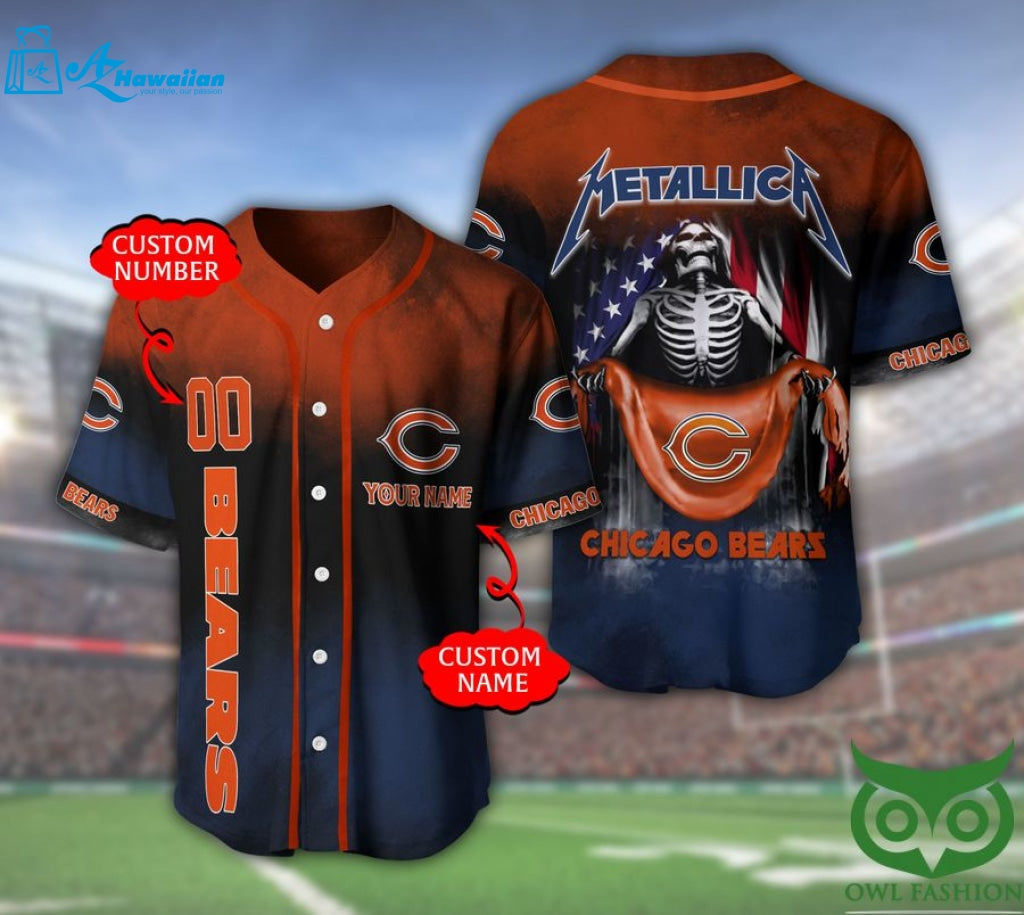 Chicago Bears 3D Personalized Gift, Custom Name Number Metallica Baseball Jersey