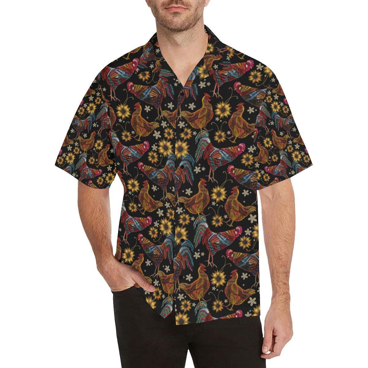 Chicken Embroidery Style Hawaiian Shirt