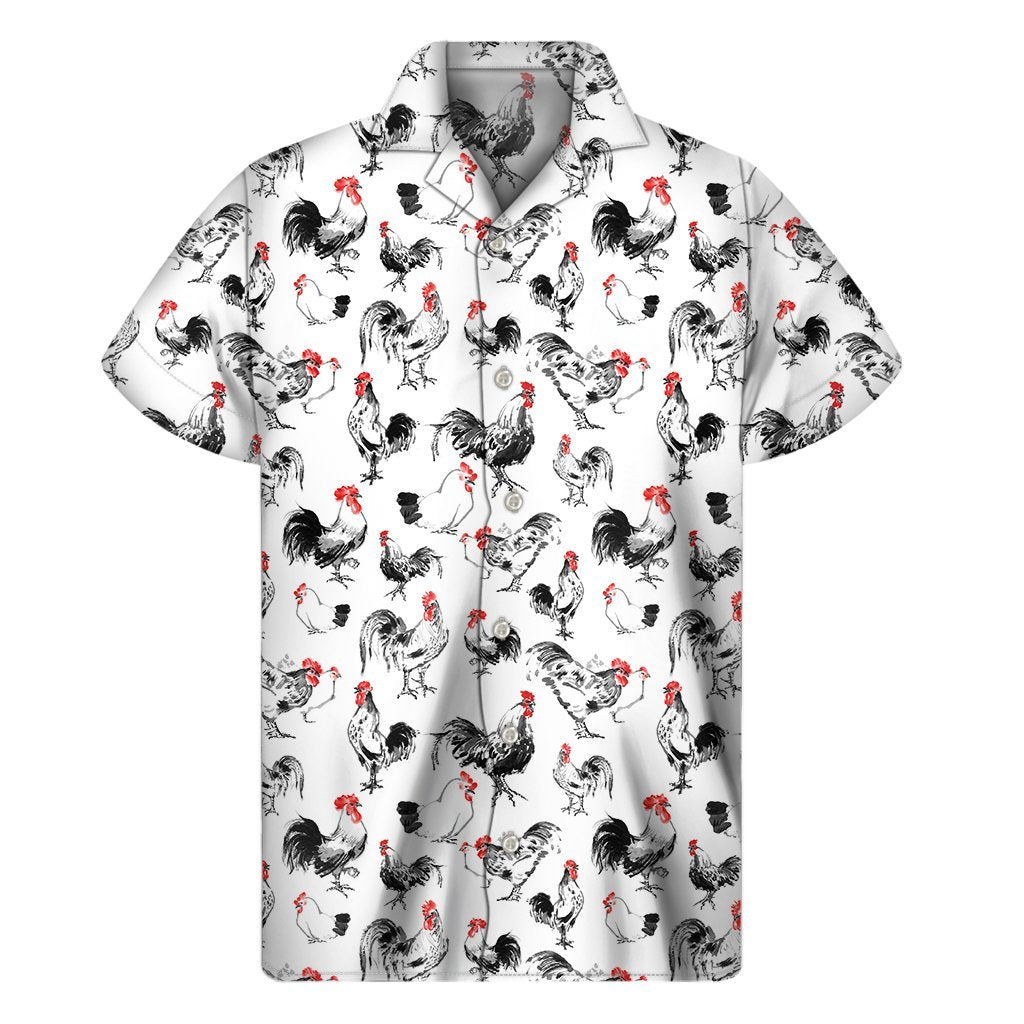 Chicken Ink Painting Pattern Print Mens Short Sleeve Shirt Hawaiian