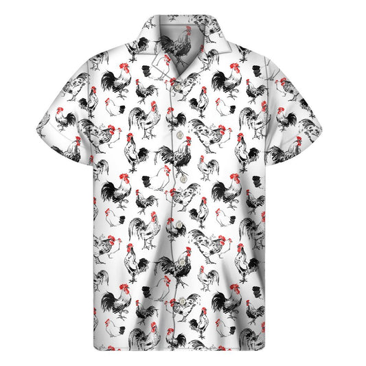 Chicken Ink Painting Pattern Print Mens Short Sleeve Shirt Hawaiian