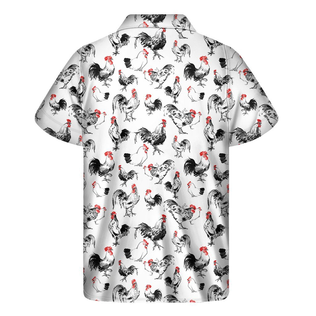 Chicken Ink Painting Pattern Print Mens Short Sleeve Shirt Hawaiian