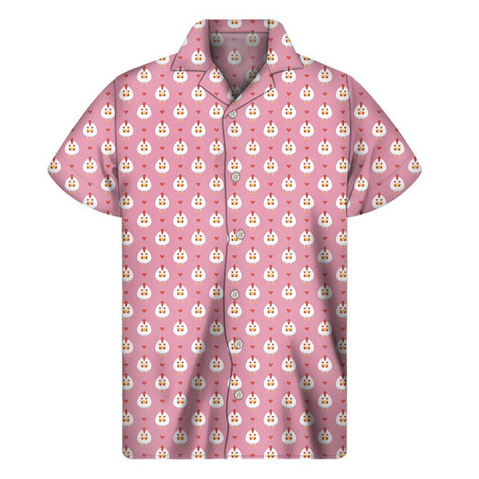 Chicken Love Emoji Pattern Print Mens Short Sleeve Shirt Hawaiian