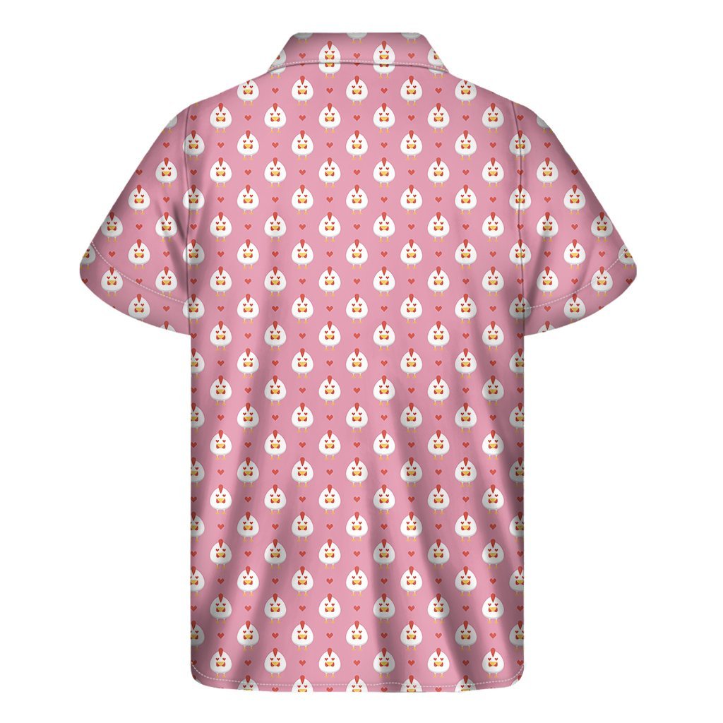 Chicken Love Emoji Pattern Print Mens Short Sleeve Shirt Hawaiian