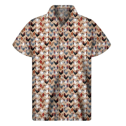 Chicken Painting Pattern Print Mens Short Sleeve Shirt Hawaiian