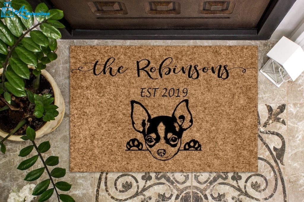 Chihuahua Puppy Dog Personalized Doormat Custom Doormat Welcome Mat Housewarming Gift Last Name Door Mat