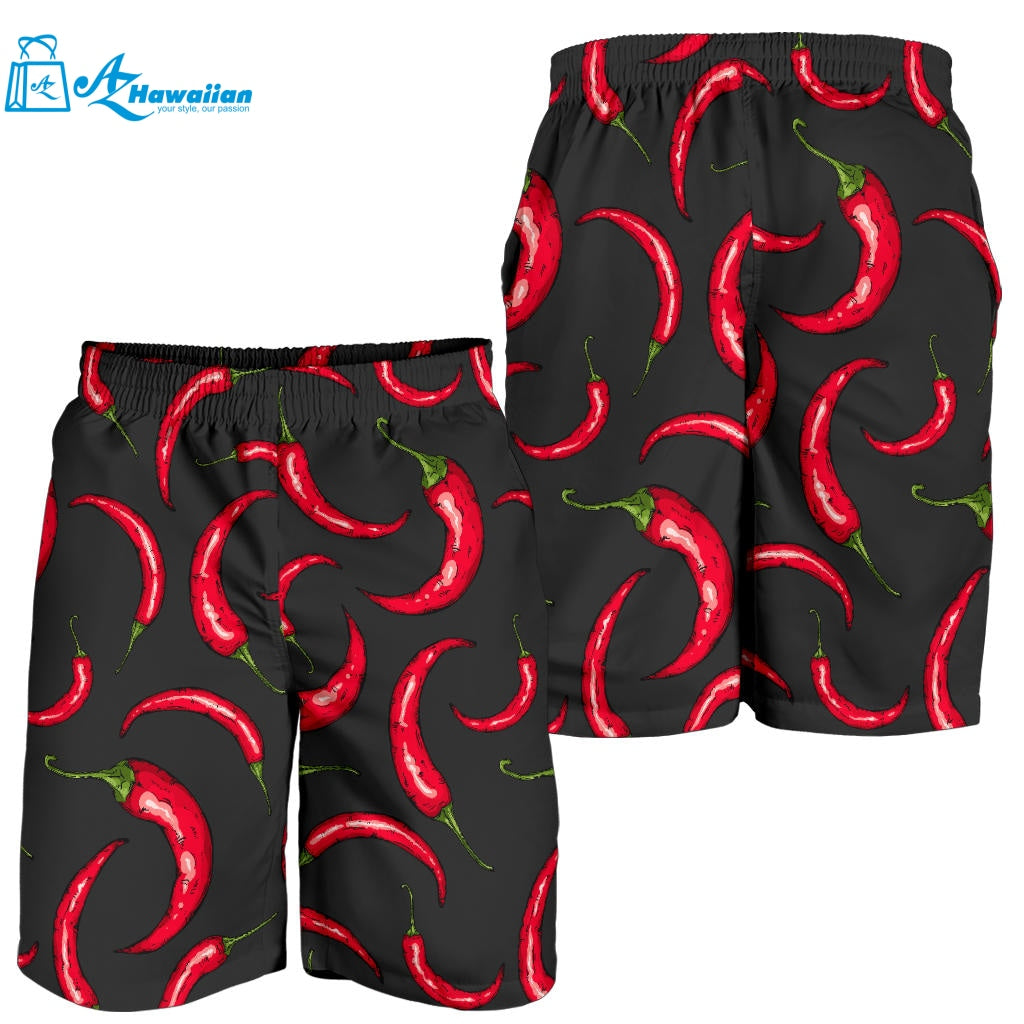 Chili Peppers Pattern Black Background Men Shorts