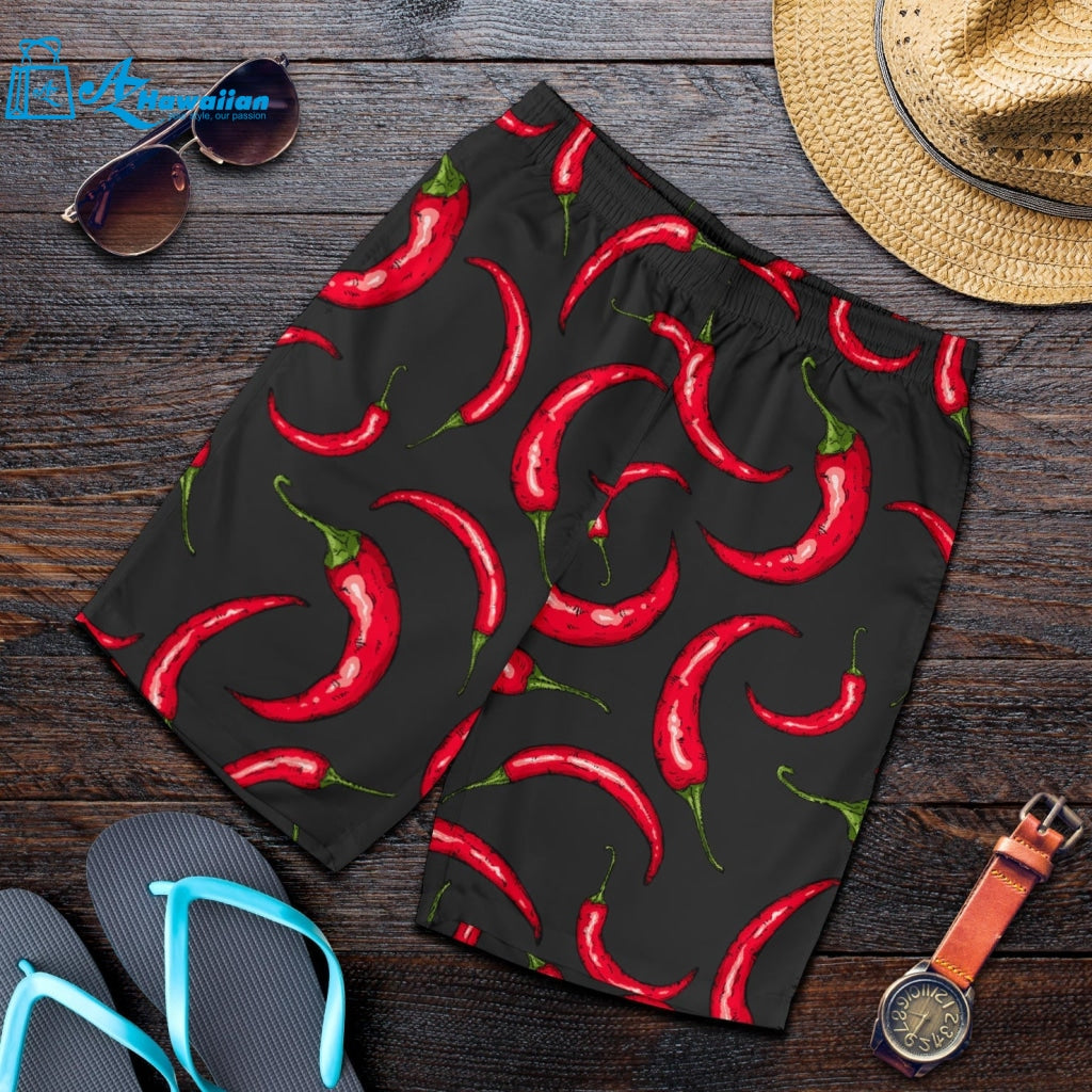 Chili Peppers Pattern Black Background Men Shorts