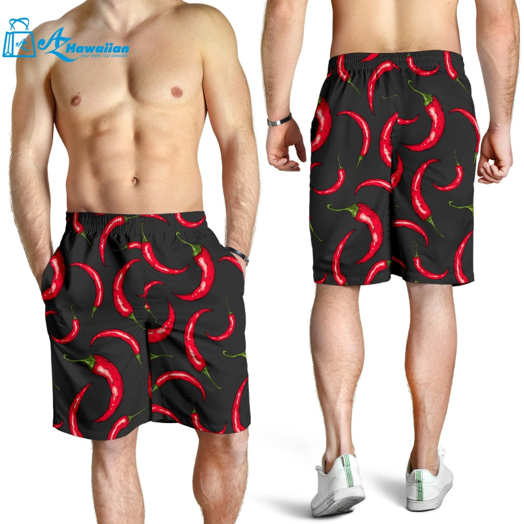 Chili Peppers Pattern Black Background Men Shorts