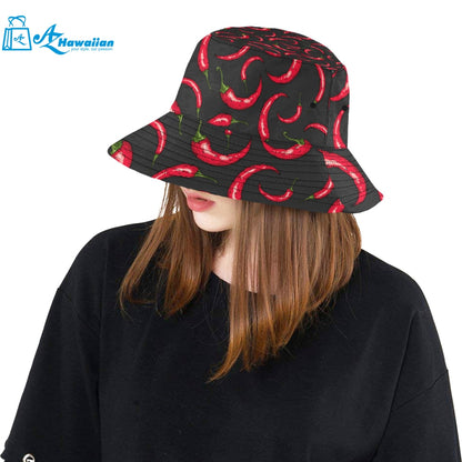 Chili peppers pattern black background Unisex Bucket Hat