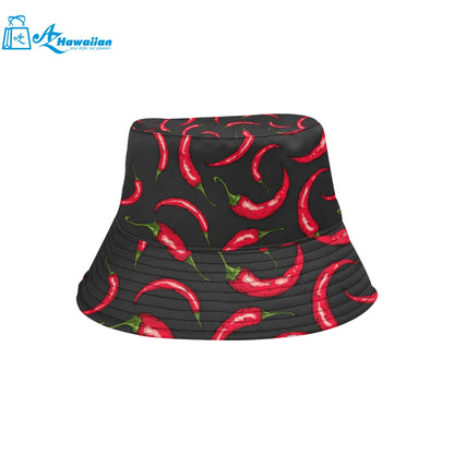 Chili peppers pattern black background Unisex Bucket Hat