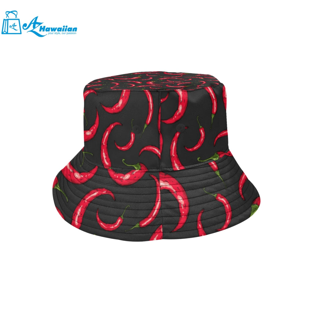 Chili peppers pattern black background Unisex Bucket Hat