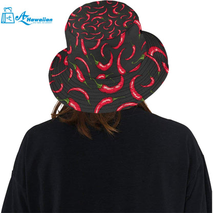 Chili peppers pattern black background Unisex Bucket Hat