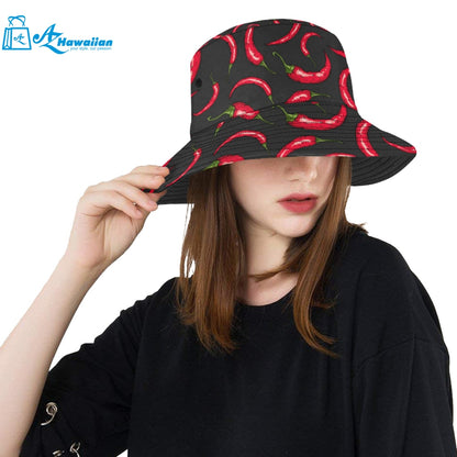 Chili peppers pattern black background Unisex Bucket Hat